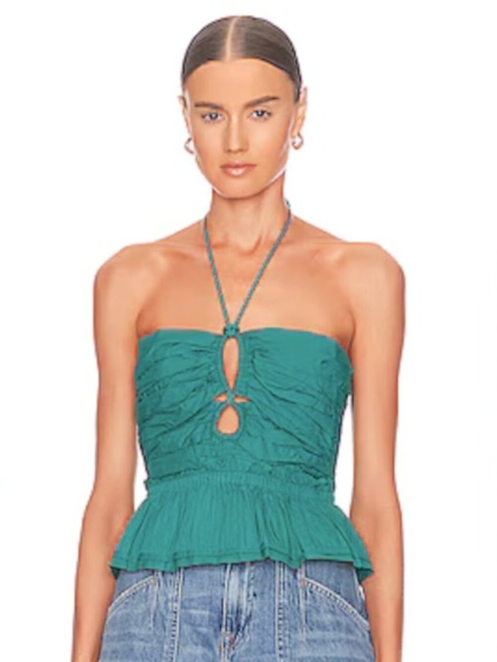 Ulla Johnson Adaleigh pintucked cotton halterneck peplum top
